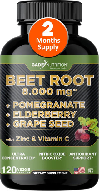 Beet Root Powder Capsules 20X Concentrated 8000Mg Extra Strength Formula, Beetroot Extract, Elderberry With Vitamin C And Zinc, Pomegranate, Grape Seed, Nitric Oxide Supplement - Non-Gmo - Usa Made. Beet Root Powder Capsules 20X Concentrated 8000Mg Extra Strength Formula, Beetroot Extract, Elderberry With Vitamin C And Zinc, Pomegranate, Grape Seed, Nitric Oxide Supplement - Non-Gmo - Usa Made.
