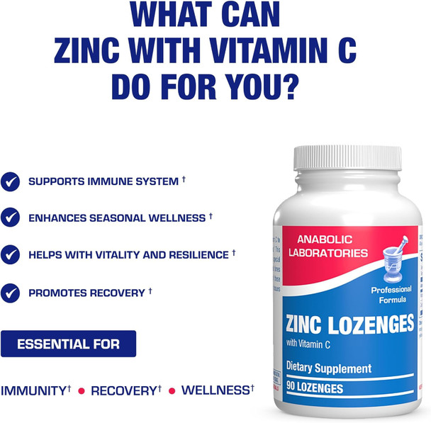 Zinc Lozenges With Vitamin C For Immune Support - High Absorption Vitamin C And Zinc Lozenges For Adults Daily And Seasonal Wellness - Tasty Zinc And Vitamin C Lozenges - 90 Count (Orange Flavor)