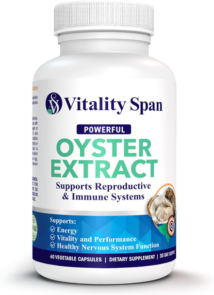 Oyster Extract  Pure Highly Concentrated Supplement For Men and Women Supports Energy and Immune Boost Zinc Taurine Amino Acids And Vitamins 500 Mg 60 Veg Capsules Made In Usa