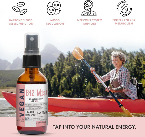 Organic Vegan Vitamin B12 Supplement Liquid Mist For Quick Absorption 5,000Mcg Methylcobalamin - No Harsh Chemicals Or Preservatives - No Artificial Sweeteners Added Non-Gmo 240 Days Supply