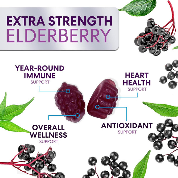 Sambucus Elderberry Immune Gummies, Daily Elderberry Immune Support Vitamins With Vitamin C, Vitamin D3, Zinc, Immune Support Gummy Vitamin Supplement, Black Elderberry For Adults & Kid - 120 Gummies