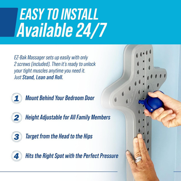 Ez-Bak Wall Mounted Roller Ball Neck And Back Massager - Deep Tissue Myofascial Release Tool, Adjustable Roller Balls For Trigger Point Therapy, Pain Relief, Flexibility, And Full Body Muscle Recovery