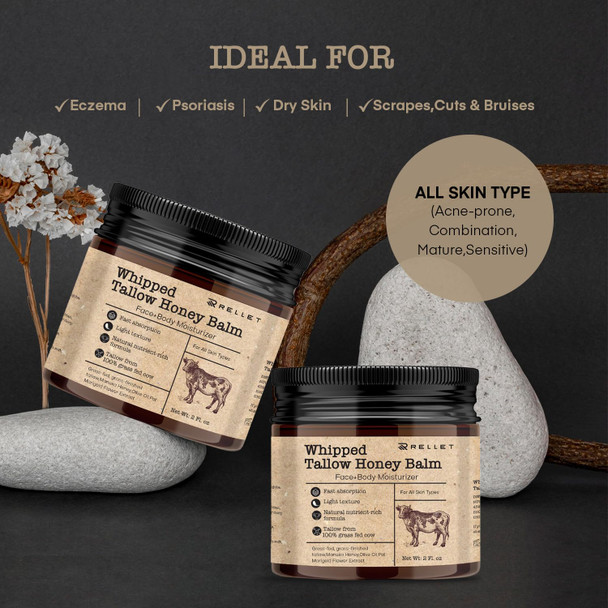 Beef Tallow And Honey Balm For Skin : Grass Fed Whipped Beef Tallow With Honey Face Body Moisturizer 2Oz - Organic Unscented Fast Absorption Tallow Cream Infused With Manuka Honey Beeswax Olive Oil