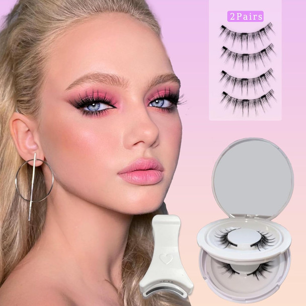 Krafty Magnetic Eyelashes With Applicator, Magnetic Lashes Natural Look, 2 Pairs No Glue No Eyeliner Needed Easy To Wear Reusable Magnetic Eyelashes