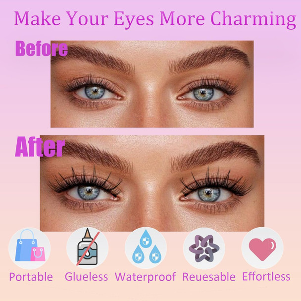 Krafty Magnetic Eyelashes With Applicator, Magnetic Lashes Natural Look, 2 Pairs No Glue No Eyeliner Needed Easy To Wear Reusable Magnetic Eyelashes