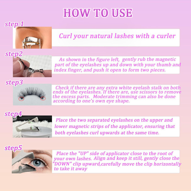 Krafty Magnetic Eyelashes With Applicator, Magnetic Lashes Natural Look, 2 Pairs No Glue No Eyeliner Needed Easy To Wear Reusable Magnetic Eyelashes