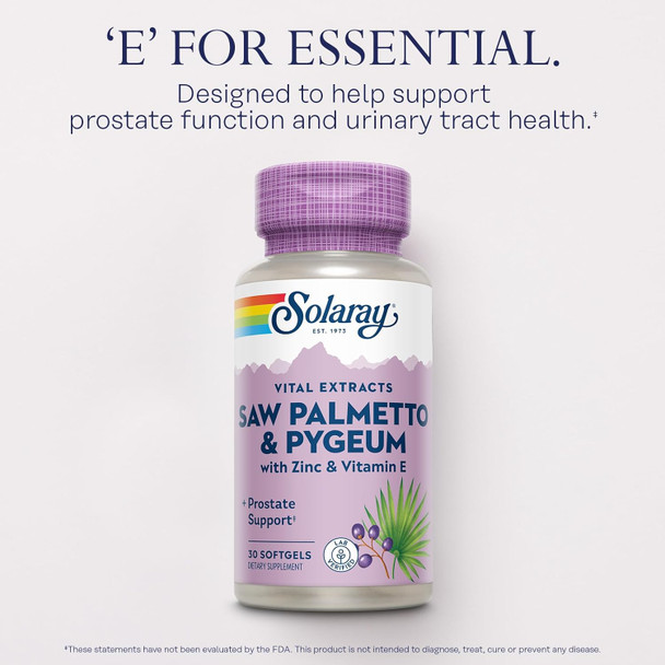 Solaray Saw Palmetto And Pygeum - Saw Palmetto For Men W/Pygeum Bark, Zinc, Vitamin E, Pumpkin Seed Oil - Prostate Supplements For Men W/Beta Sitosterol - 60-Day  - 30 Servings, 30 Softgels