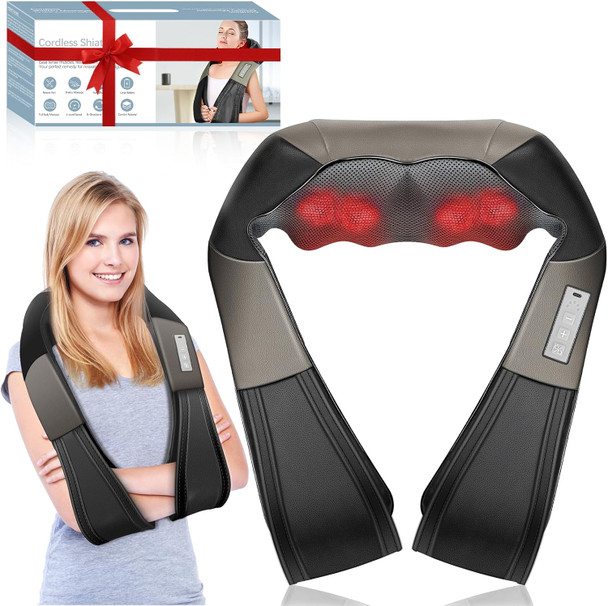 Jqx Neck Massager, Cordless Shiatsu Neck And Back Massager With 5 Speed Levels, Shoulder Massager With 3D Kneading Massager, Relax Muscles At Home& Offie& Car, Best Gifts For Women Men Mom Dad