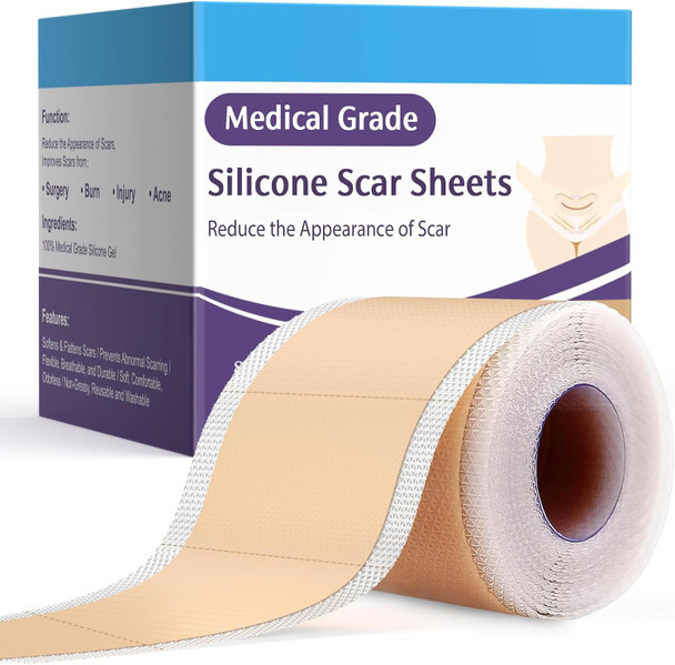 Silicone Scar Tape For Surgical Scars - 1.6" X 120" 300Cm Roll - Reusable - Ultra Thin & Soft Scar Sheets For C-Sections, Tummy Tuck, Keloids, Scar Treatment Both Old And Scars - 1 Pack