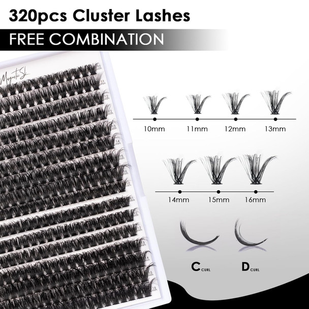Lash Clusters 320Pcs Individual Lashes 60D&80D Diy Lash Extensions D Curl Lash Clusters False Eyelashes Natural Look 10-16Mm Mix Cluster Eyelash Extensions Easy To Use (60D+80D-0.07D)