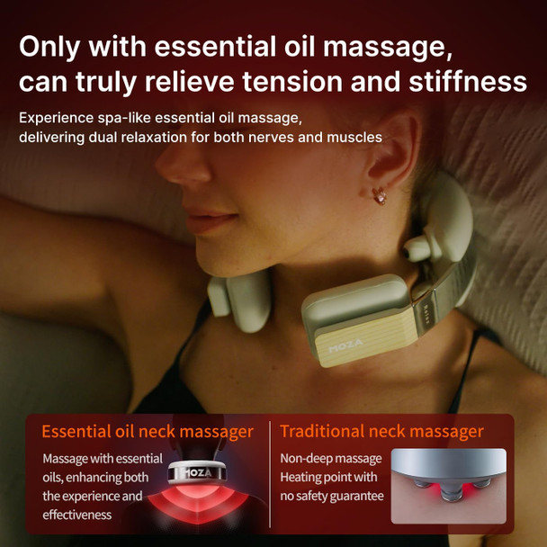 Moza Cordless Neck Massager With Heat- Neck Massager For Pain Relief Deep Tissue- Emulating Human Hand, Protein Leather Comfort& Painless Relaxation