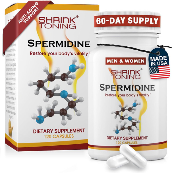 Shrink Spermidine Supplements High Strength For Men & Women – 120 Vegan Caps 100% Natural Polyamine For Anti-Aging Support, Overall Wellness – Non-Gmo, Usa Made – With High Spermidine, Zinc & Thiamin