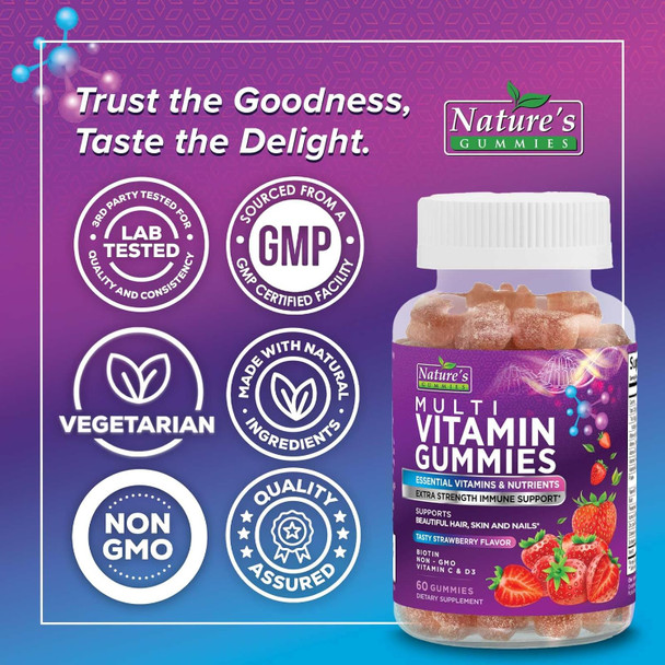 Multivitamin Gummies - Adult Gummy Vitamins For Women & Men, Nature'S Daily Gummy Multivitamins For Adults, Vitamins A, C, E, B6, B12 - Multi Vitamin Supplement, Non-Gmo, Berry Flavored - 60 Gummies