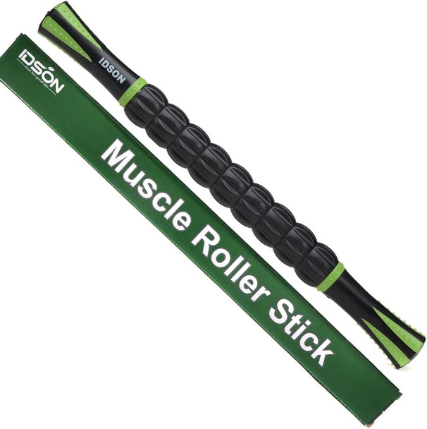 Idson Muscle Roller Stick For Athletes- Body Massage Sticks Tools Massager For Relief Muscle Soreness,Cramping And Tightness,Help Legs And Back Recovery,Black Green