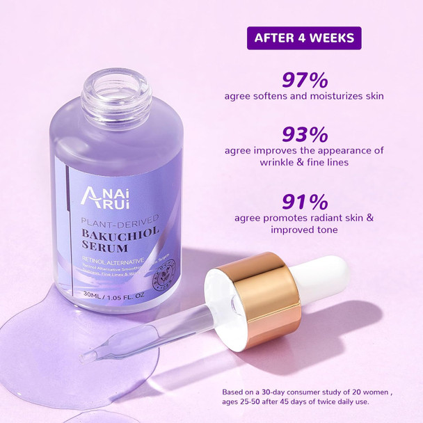 Anai Rui Bakuchiol Face Serum For Face, Bakuchiol Retinol Alternative Serum,Smoothing Face Serum With Hyaluronic Acid & Peptide Sensitive Skin Serum, Anti Aging & Wrinkle Serum, 1Fl.Oz