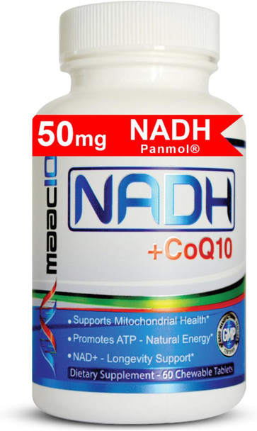 Maac10 Nadh + Coq10 Supplement  Great Tasting Chewable Tablets  50Mg Panmol® Nadh + 100Mg Coq10  For Fatigue, Energy And Mental Focus  Nad+ Supplement (60 Tablets 2 Per Serving).