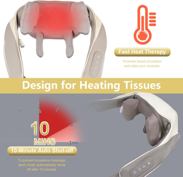 Neck Massager With Heat, Electric Back And Shoulder Massager With 2 Adjustable Modes/Speeds, Cordless 6D Deep Tissue Shiatsu Massager For Neck & Shoulder, Back & Leg Pain Relief, Ideal For Family