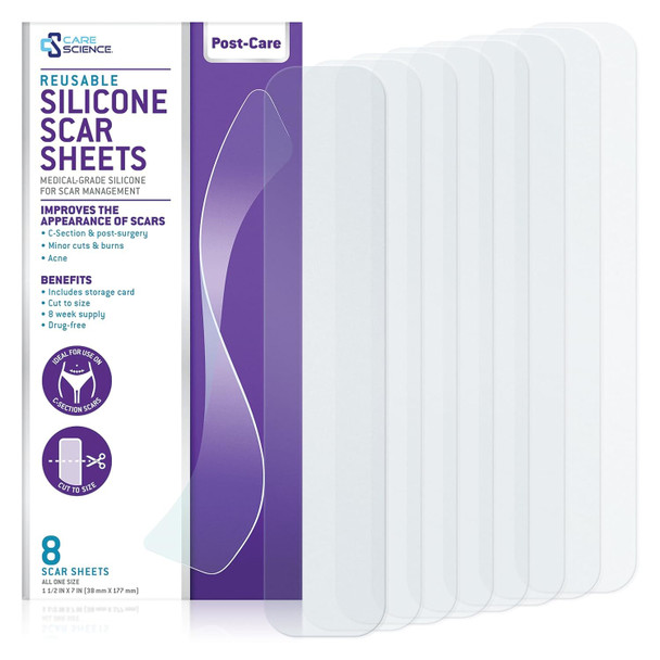 Care Science C Section Recovery Silicone Scar Sheets 1.5In X 7In 8Ct  Reuseable Scar Sheets For Reducing The Appearance Of C-Section, Keloid, And Acne Scars