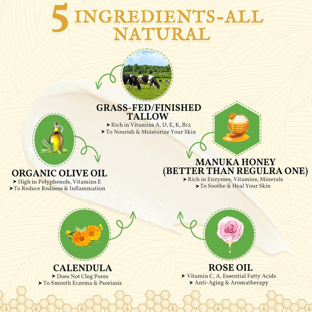 Beef Tallow For Skin 2Oz, Tallow And Manuka Honey Balm, Unscented Tallow Face Moisturizer, And Liposomal Saffron Supplements - 60 Vegan Capsules For Mood, Energy & Vision