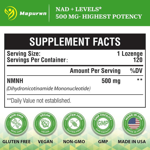 Nmnh (Dihydronicotinamide Mononucleotide), Nmn Supplement Alternative 500Mg Per Serving Nad Nmnh Supplements For Women To Boost Nad+ Levels As We Age, Anti Aging, Energy, Focus, Non-Gmo, 120 Count