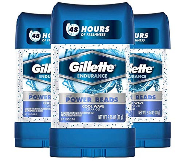 Gillette Antiperspirant Deodorant for Men, Cool Wave Scent, Clear Gel Power Beads , 2.85 oz (pack of 3)