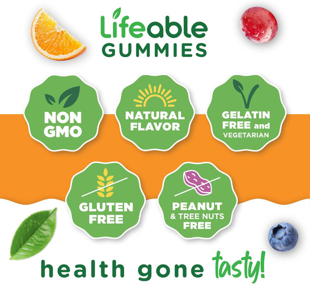 Lifeable Multivitamin For Men Gummies  Vit A, C, D, E, B1, B2, Niacin, B5, B6, Folate, B12, Biotin, Iodine, Zinc, Chromium, Ginseng, Lycopene, Inositol  Mens Multivitamins Gummies  90 Gummies