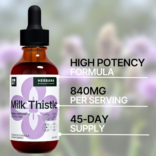 Milk Thistle 2 Fl Oz Liquid Extract - Natural Liver Support Drops - Cleanse And Detox Herbal Supplement - Silybum Marianum Tincture For Man & Woman - Family Size - High Potency - 45-Day Supply