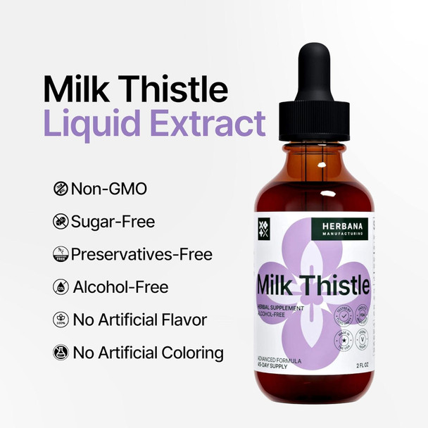 Milk Thistle 2 Fl Oz Liquid Extract - Natural Liver Support Drops - Cleanse And Detox Herbal Supplement - Silybum Marianum Tincture For Man & Woman - Family Size - High Potency - 45-Day Supply