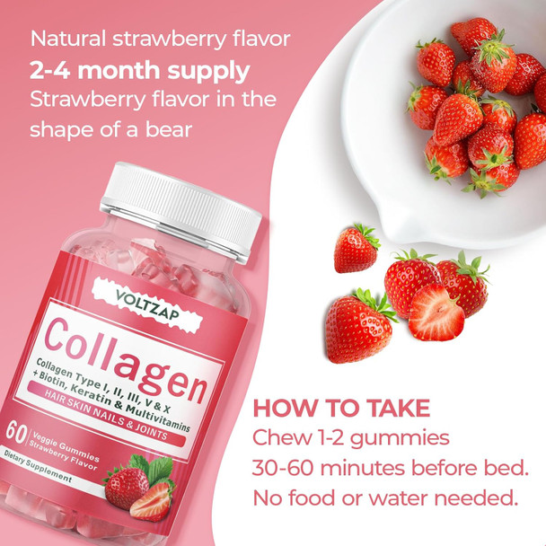 Collagen Gummies For Men And Women, Vegan Collagen 2500Mg For Hair Skin Nails Muscle & Joint, Immunity - 60Ct Strawberry Flavored Supplement