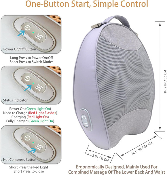 Back Massager With Heat, Shiatsu Roller & Percussion Head For Lower Back Pain Relief - 3D Deep Tissue Kneading Massage Pillow For Neck & Shoulder Muscle Relaxation, Home & Office
