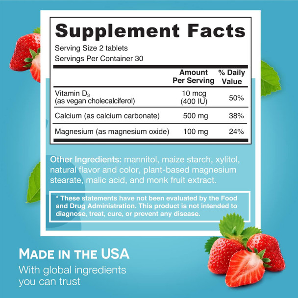 Ez Melts Dissolvable Calcium & Magnesium Supplement With Vitamin D3, Sugar-Free, 1-Month Supply
