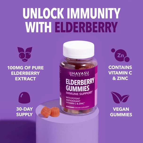 Sambucus Elderberry Gummies For Adults - Immune Support Supplement With Vitamin C And Zinc - Enhanced Formula For Daily Defense - 60 Count, 1 Month Supply, Berry Flavor - Convenient Wellness