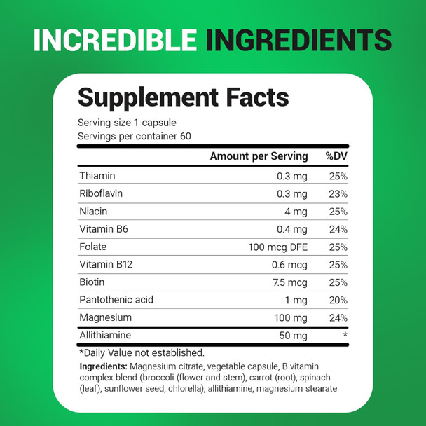 Dr. Berg Natural Vitamin B1 B6 B12 Complex  Allithiamine Vitamin B1 Supplement With 8 Essential Vitamin B Complex For Men and  Women Including Thiamin Niacin Folate Magnesium and  More  60 Capsules