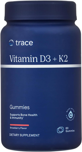 Trace Minerals  Vitamin D3 + K2 Gummies  5,000 Iu D3 + 50 Mcg K2  Vegan, Sugar Free, Gluten Free, Natural Strawberry Flavor  60 Servings
