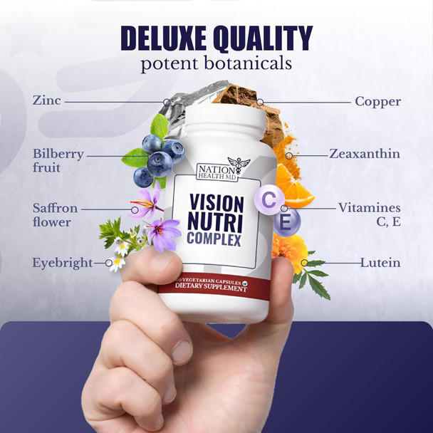 Vision Nutri Complex - Eye Vitamins With Lutein, Bilberry - Eye And Vision Health For Men & Women - 60 Capsules Vision Nutri Complex - Eye Vitamins With Lutein, Bilberry - Eye And Vision Health For Men & Women - 60 Capsules