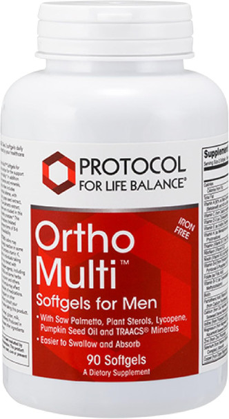 Protocol Ortho Multi Softgels For Men - Multivitamin For Prostate Health - With Saw Palmetto, Zinc & Coq10 - Men'S Daily Multivitamin - Iron - 90 Softgels