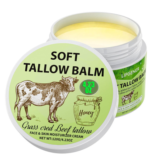 Beef Tallow For Skin - 4.23 Oz Tallow & Honey Balm Moisturizer - Whipped Beef Tallow And Honey Balm - Grass-Fed, Grass-Finished Tallow Balm Cream Organic Face Cream