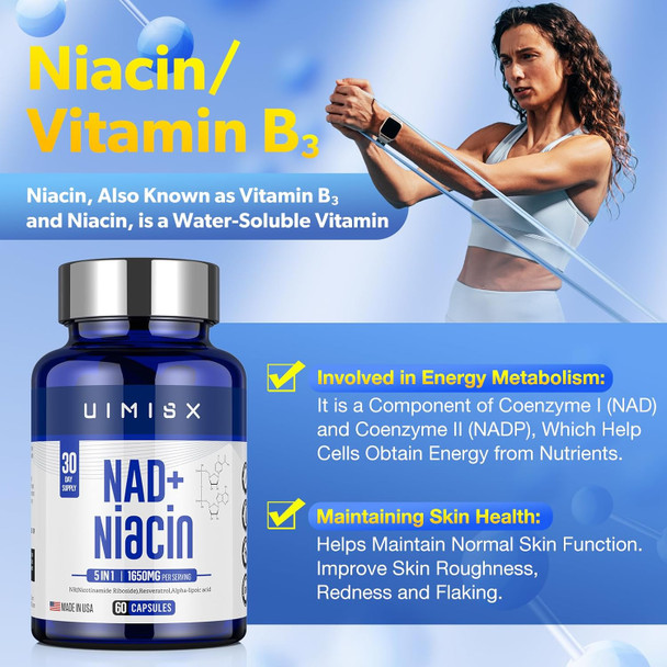 Nad+ Supplement 1000Mg & Niacin(Vitamin B3) 500Mg, Nad Plus Boosting Supplement For Woman And Man, Nicotinamide Riboside (Nr) Supports Anti-Aging, Energy, Brain, Muscle, Non-Gmo, Gluten-Free,79