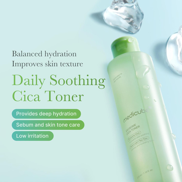 Medicube Exosome Cica Toner  Daily Soothing Toner With Exosome Cica, Heartleaf, Tea Tree, 12 Kinds Of Cica  Low Irritation, Sebum Care Korean Skin Care, For Stressed Skin (210Ml / 7.10 Fl.Oz.)