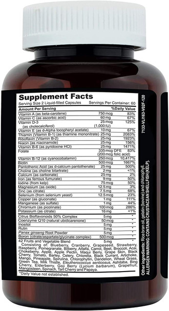Clinical Daily Complete Whole Food Multivitamin Supplement For Women & Men - Complete Liquid Vitamin Absorption 42 Superfood Fruits Vegetables - Young Adult To Senior - 120 Liquid Capsules