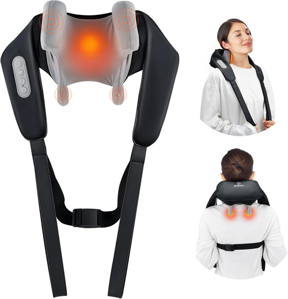 Neck Massager For Pain Relief Deep Tissue Adjustable Massage Speed Heat Cordless Shiatsu Neck Back Massager Pillow For Neck, Traps, Back Christmas Gifts For Mother Women Men (Black)