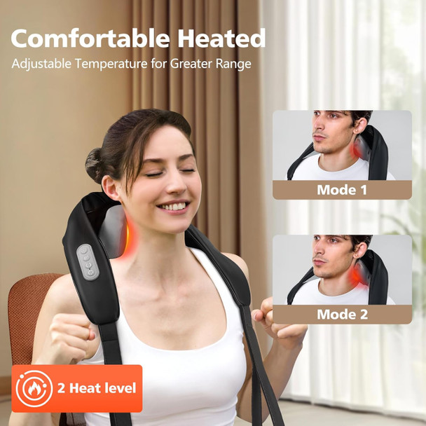 Neck Massager For Pain Relief Deep Tissue Adjustable Massage Speed Heat Cordless Shiatsu Neck Back Massager Pillow For Neck, Traps, Back Christmas Gifts For Mother Women Men (Black)