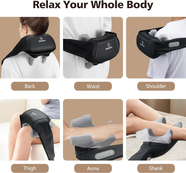Neck Massager For Pain Relief Deep Tissue Adjustable Massage Speed Heat Cordless Shiatsu Neck Back Massager Pillow For Neck, Traps, Back Christmas Gifts For Mother Women Men (Black)