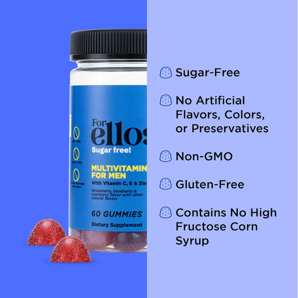 Oh My Vit For Ellos Men’S Multivitamin Gummy With Vitamins C, E, And Zinc, Sugar Berry Flavor, 60 Count