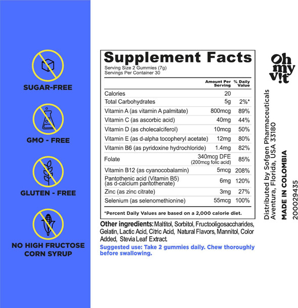 Oh My Vit For Ellos Men’S Multivitamin Gummy With Vitamins C, E, And Zinc, Sugar Berry Flavor, 60 Count