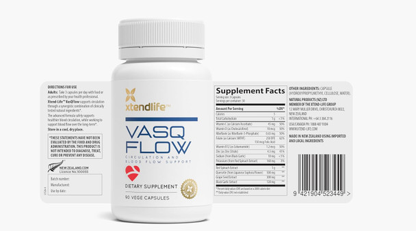 Xtendlife Vasqflow Circulation And Blood Flow Support - Nitric Oxide Supplement To Improve Nitric Oxide, Oxygen Flow, Healthy Blood Pressure & Immunity  100% Vegan, Non-Gmo (90 Count)