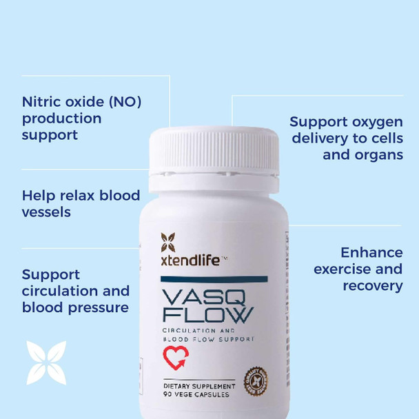 Xtendlife Vasqflow Circulation And Blood Flow Support - Nitric Oxide Supplement To Improve Nitric Oxide, Oxygen Flow, Healthy Blood Pressure & Immunity  100% Vegan, Non-Gmo (90 Count)