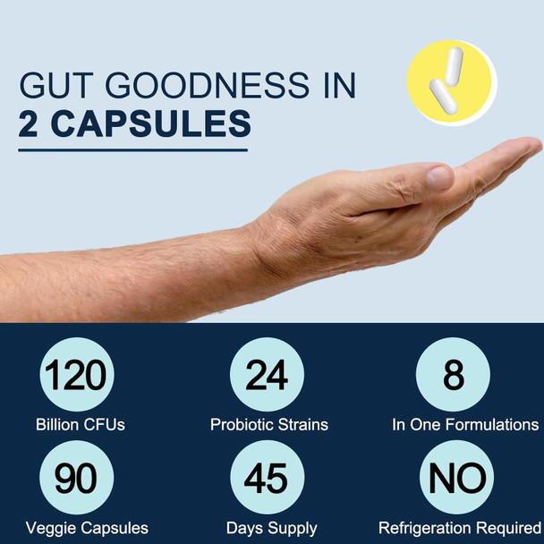 Probiotics For Men Digestive Health, 120 Billion Cfus Mens Probiotic With Digestive Enzymes & Prebiotics & Saw Palmetto & Cranberry For Gut, Prostate & Urinary Tract Health, Shelf Stable, 90 Capsules