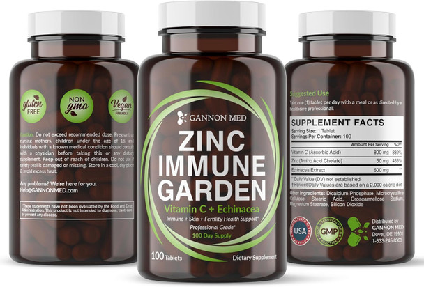 Chelated Zinc 50Mg Immune Garden Vitamin C 800Mg Zinc Supplements Echinacea 600Mg Per Tablet - Immunity + Skin + Reproductive Health Minerals - Zinc Chelate Immune Booster For Kids & Adults