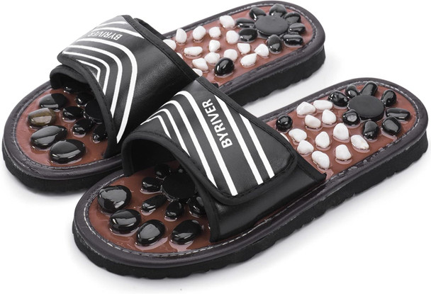 Acupressure Foot Mat Pebble Massager Relaxer Pain Relief Health Sandals Slippers Relaxation Gifts For Men Women (Black25)